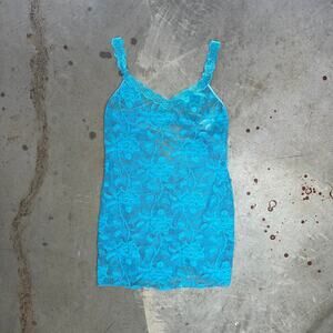 VTG Victoria's Secret Slip Dress Women's M Blue Lace Floral NightGown Nightie